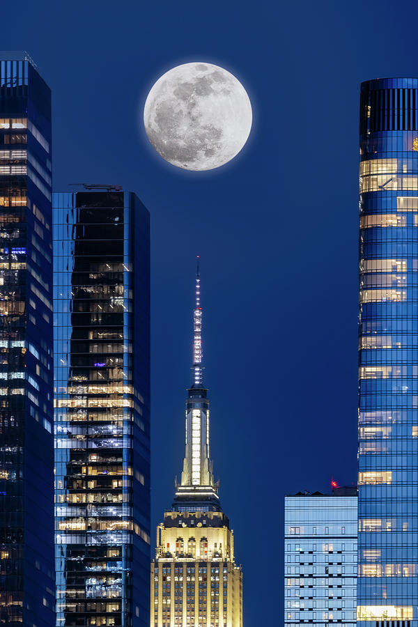 Pink Super-Moon Over NYC Photograph by Susan Candelario