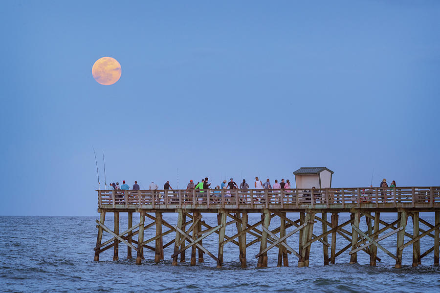 Pink Supermoon Over Flagler Pier Photograph by Fran Gallogly