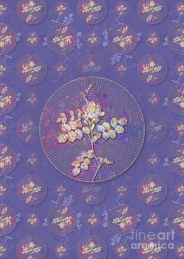 Pink Sweetbriar Rose Geometric Mosaic Pattern in Veri Peri n.0311 Mixed Media by Holy Rock Design