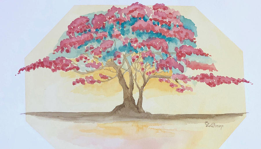 Pink Tree Painting by Christine Lathrop