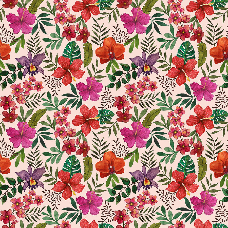 Pink Tropical Flower Pattern Digital Art by Lauren Ullrich - Fine Art ...