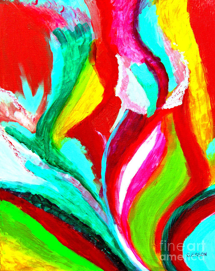 Pink Tulip Abstract Painting by Genevieve Esson