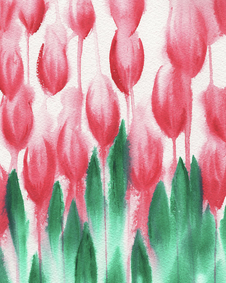 Pink Tulip Garden Spring Flowers Abstract Watercolor  Painting by Irina Sztukowski