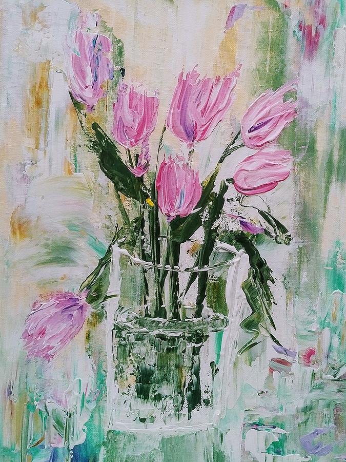 Pink Tulips Abstract Painting by Lynne McQueen