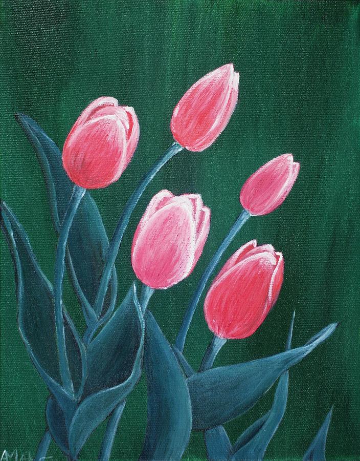 Tulip Painting - Pink Tulips by Anastasiya Malakhova