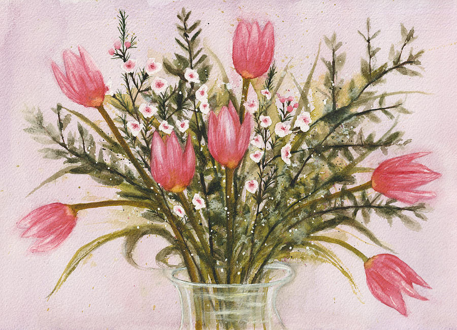 Flower Painting - Pink Tulips by Darkstars Art