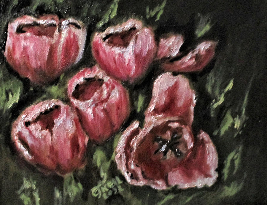 Pink Tulips For Erika Painting by Clyde J Kell