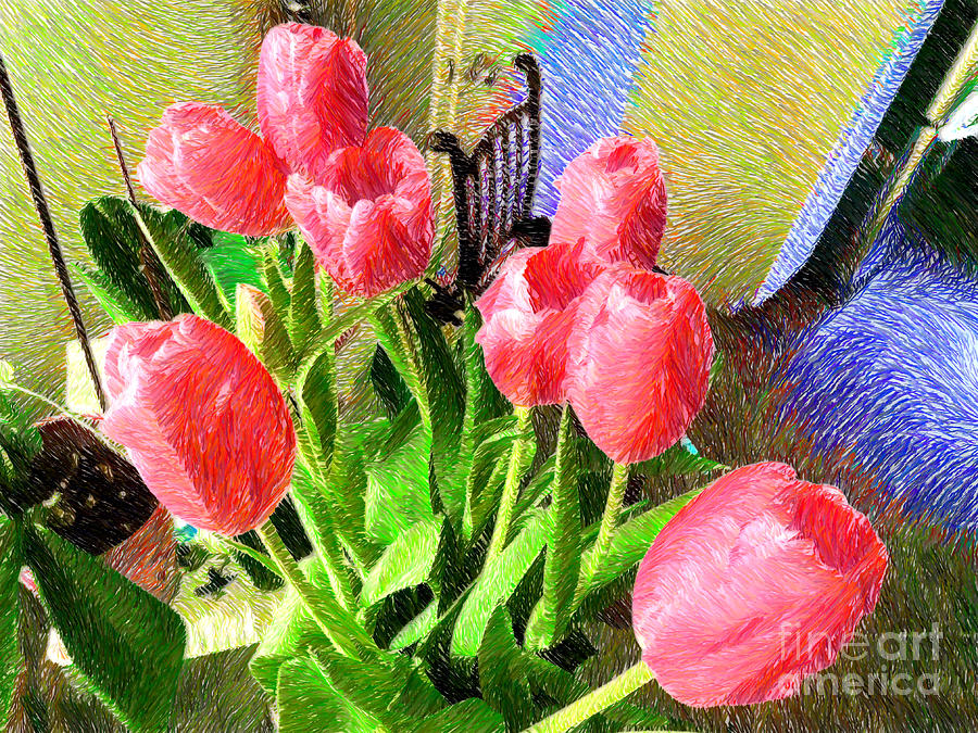 Pink Tulips Impressionist Photograph by Katherine Erickson