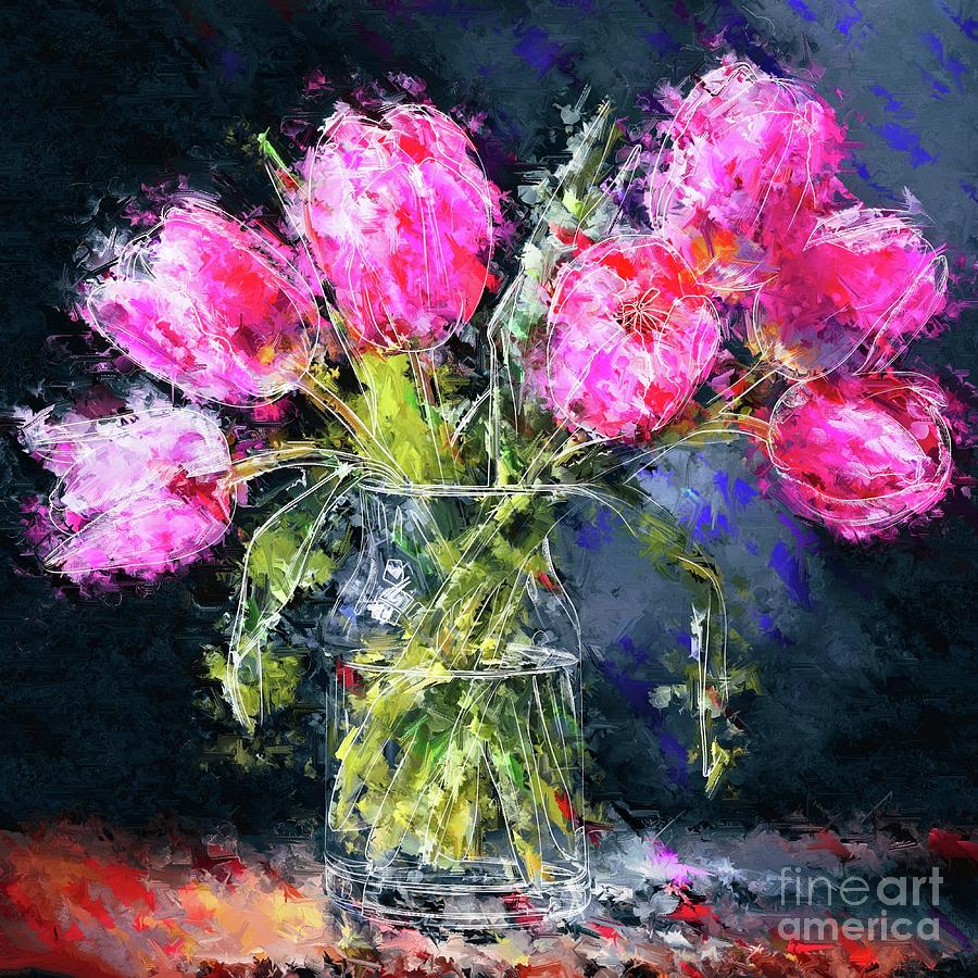 Pink Tulips In A Glass Vase - 02248-SA1A Digital Art by Philip Preston