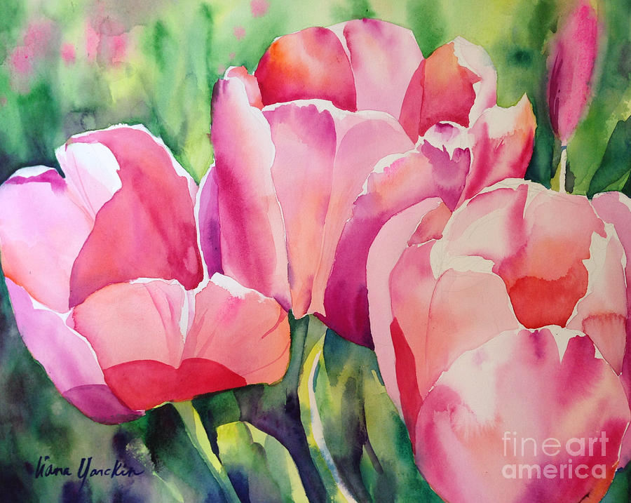 Pink Tulips Painting by Liana Yarckin