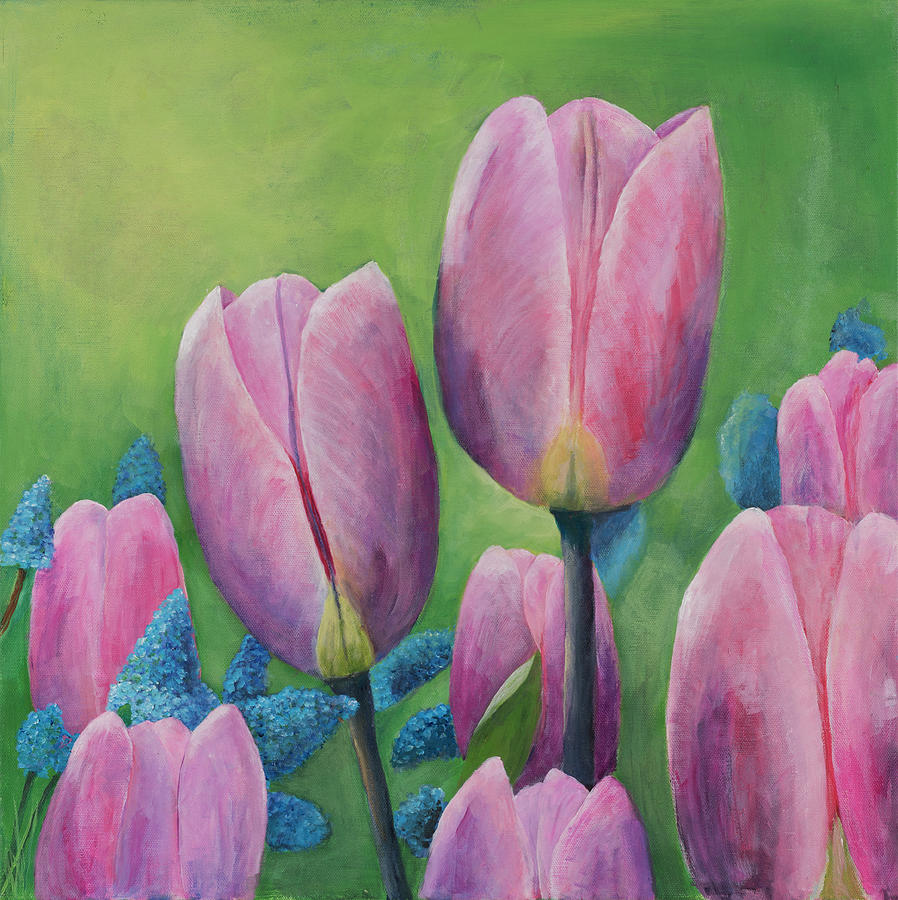Pink Tulips Painting by Nadine Button