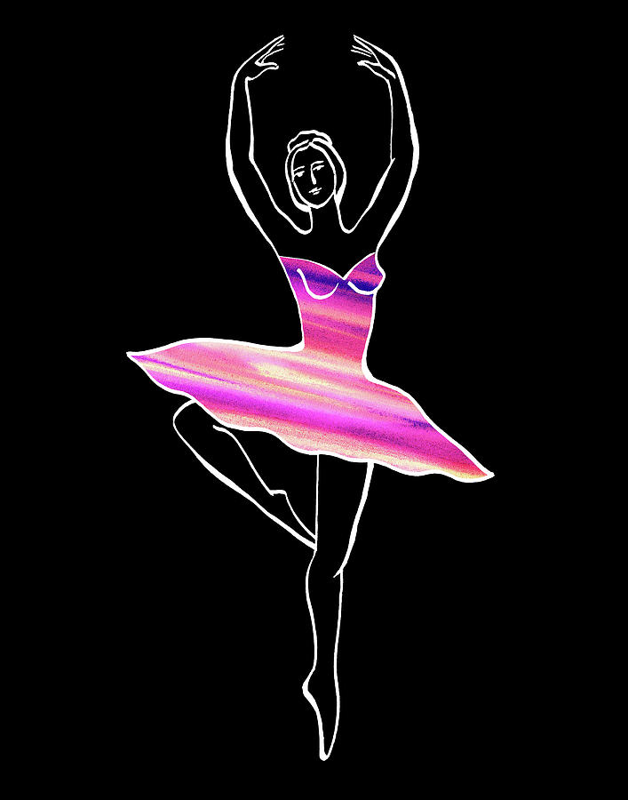 Pink Tutu Black Ballerina Watercolor Silhouette  Painting by Irina Sztukowski
