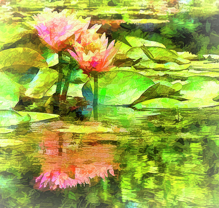 Pink Water Lilies Faux Paint Photograph by Bill Barber