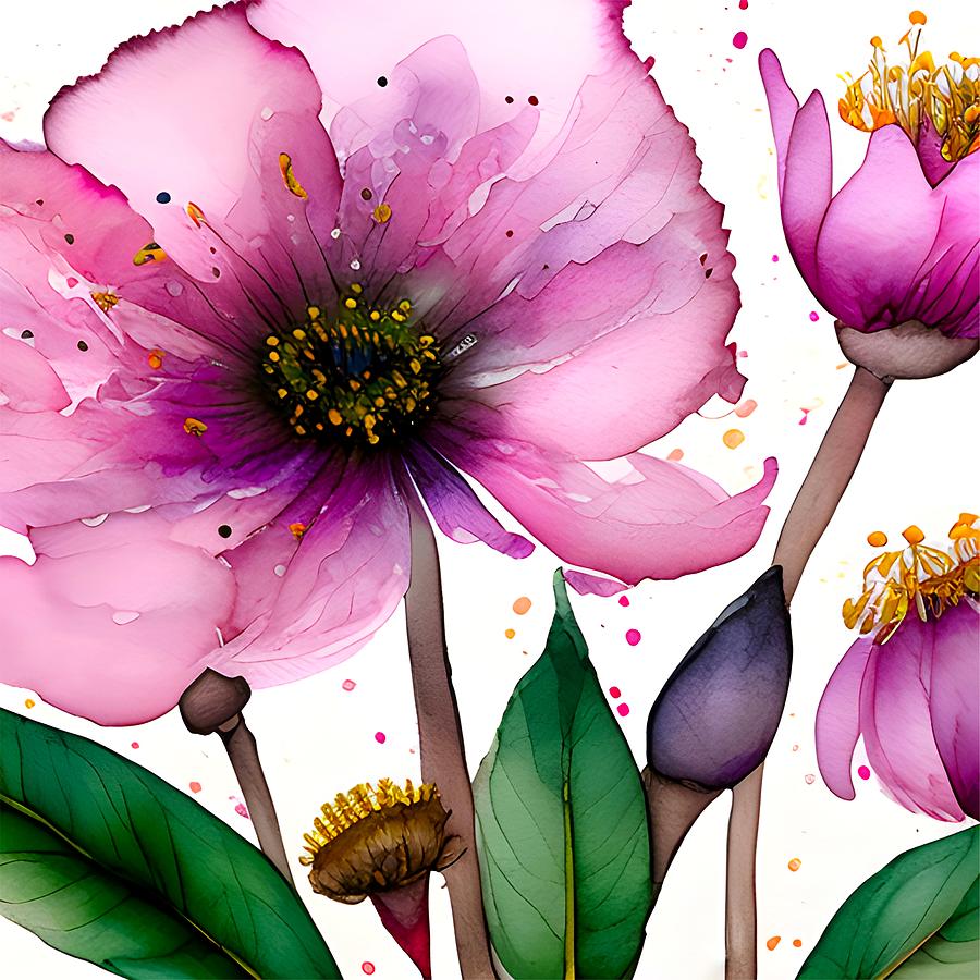 Pink Watercolor Blossoms Digital Art by Bonnie Bruno