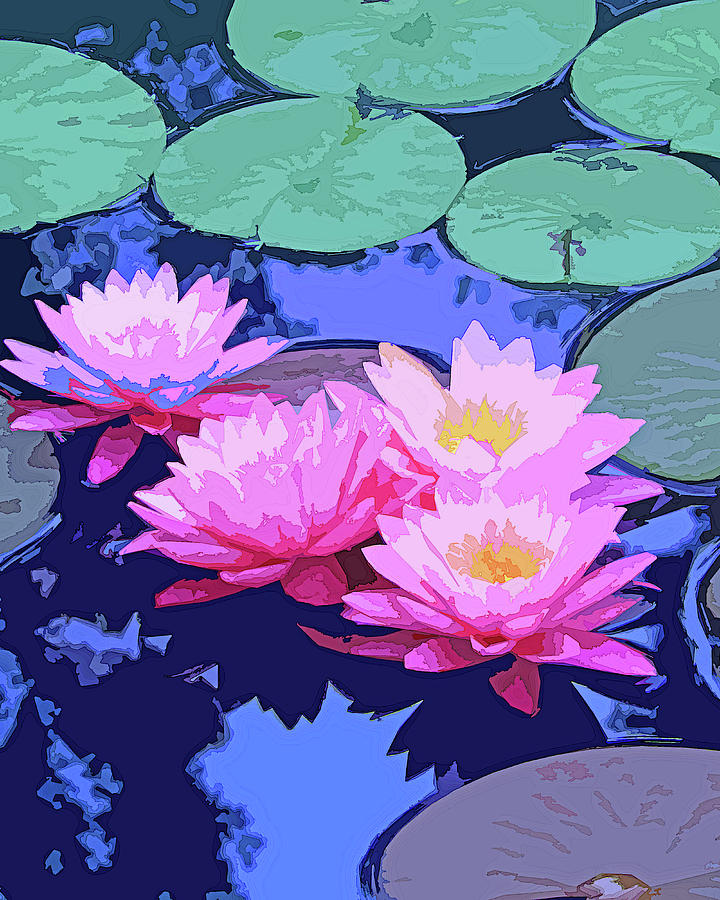 Pink Waterlilies Abstract 300			 Mixed Media by Sharon Williams Eng