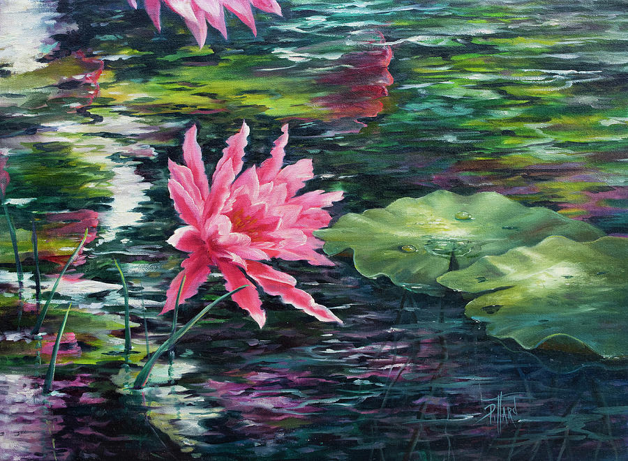 Pink Waterlily Reflection Painting by Lynne Pittard