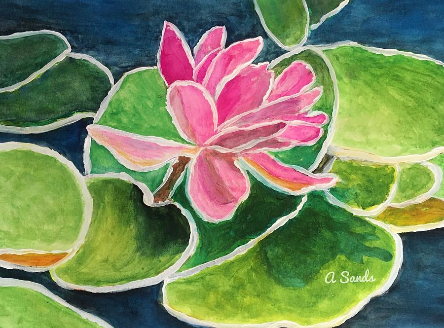 Pink Waterlily Abstract Painting by Anne Sands