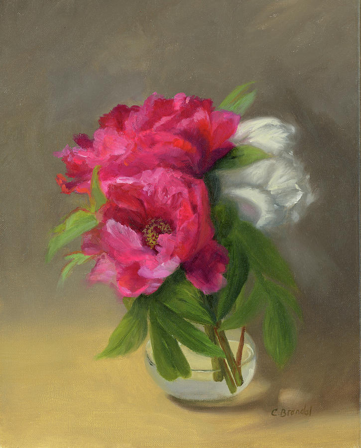 Pink White Peonies Flowers Painting by Cecilia Brendel