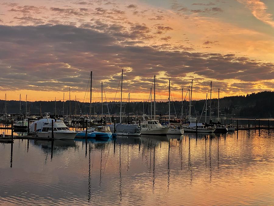 Pink Winter Sunset at the Port of Poulsbo Photograph by Jerry Abbott