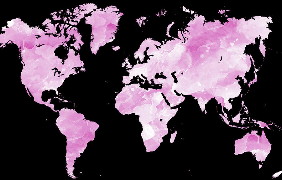 Pink World Map Design 228 Mixed Media by Lucie Dumas