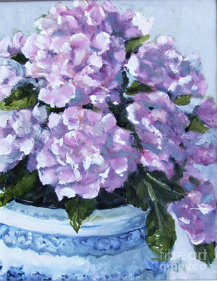 Pinks in a Blue White Pot Painting by Thomas Michael Meddaugh - Fine ...