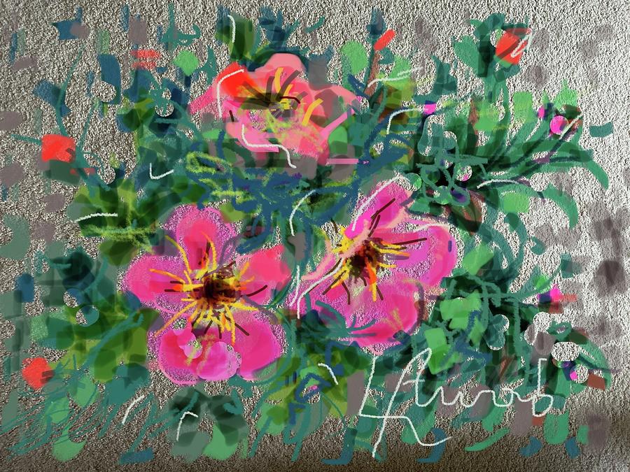 Pinky flowers  Painting by Laila Awad Jamaleldin