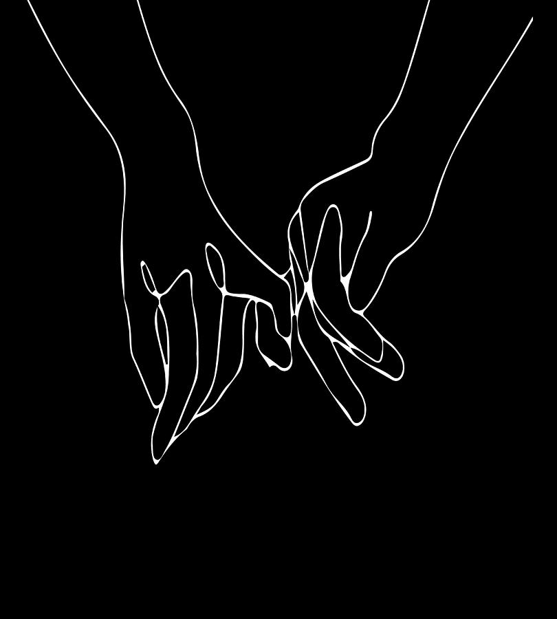 Romantic lovers hands one line holding hands black white hand poster  printable minimalist couple art by Mounir Khalfouf