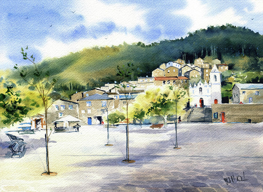 Piodao Village in Portugal Painting Painting by Dora Hathazi Mendes