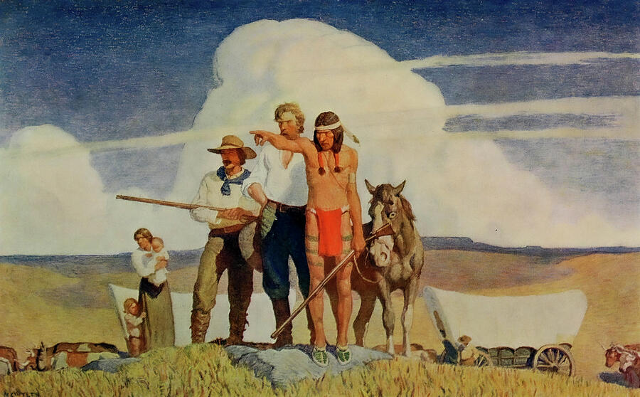 Vintage Painting - Pioneers, the opening of the prairies by Newell Wyeth