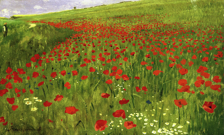 Pipacsmezo, Poppy field  by Szinyei Merse Pal - Hungarian painters Painting by Szinyei Merse Pal