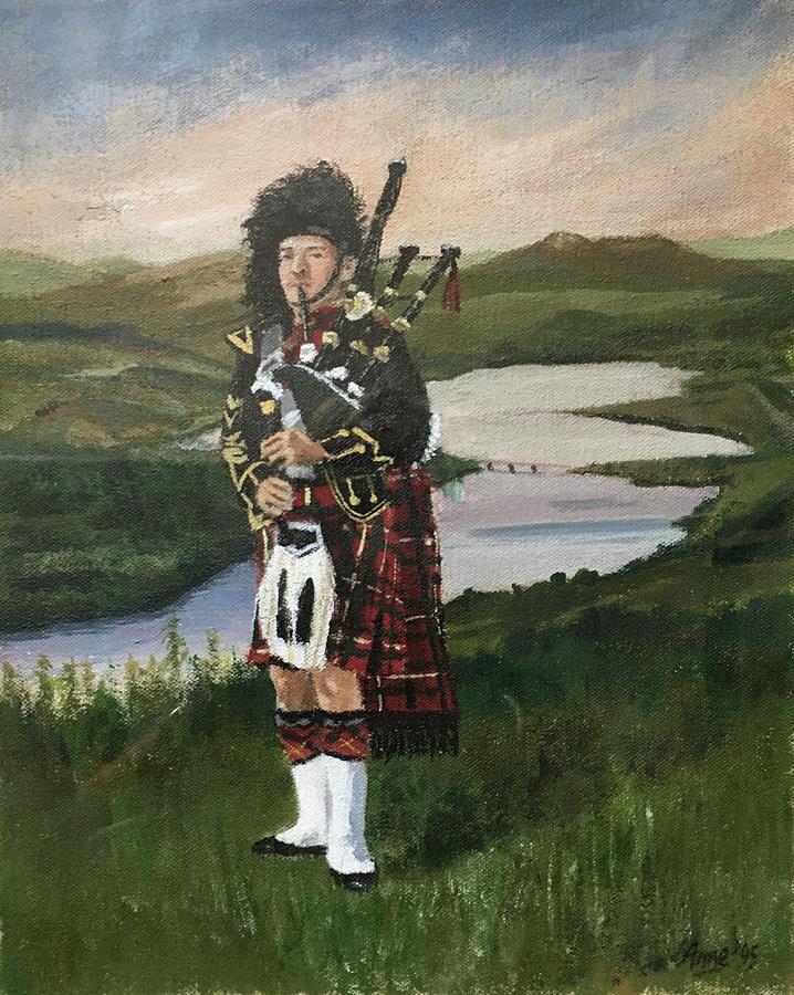 Piper At Loch Garry, Scotland Painting by Anne Park Piper At Loch Garry, Scotland Painting by Anne Park