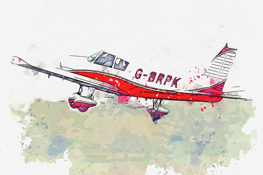 Piper Pa-cherokee G-brpk War Planes In Watercolor Ca By Ahmet Asar Painting