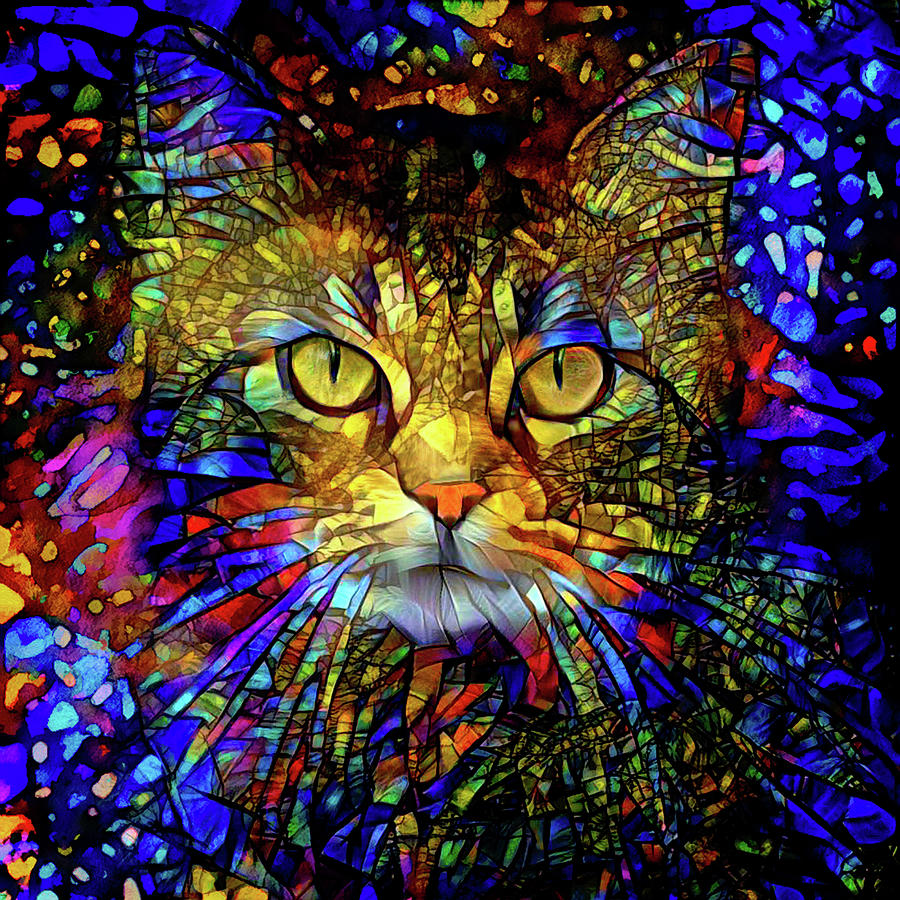 Piper the Tabby Cat - Stained Glass Digital Art by Peggy Collins