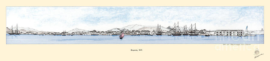 Piraeus 1845 Drawing by Panagiotis Mastrantonis