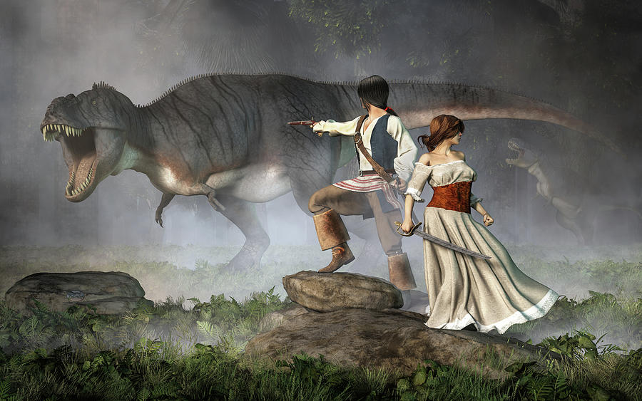 Pirate, Princess, and T-Rex Digital Art by Daniel Eskridge