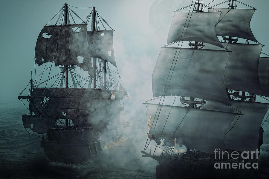 Pirate Ship Battle 1 Digital Art by Jarrod Erbe