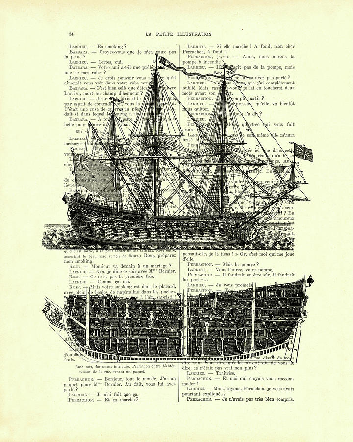 Pirate Ship Diagram Mixed Media by Madame Memento