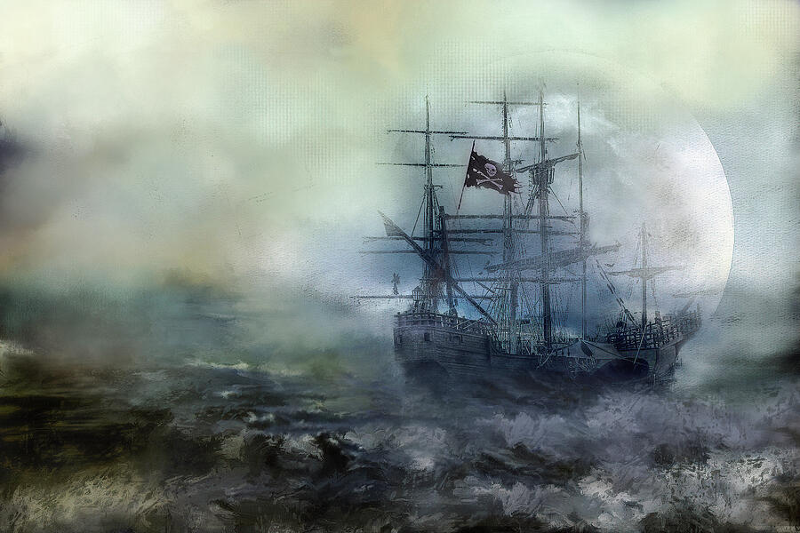 Flag Digital Art - Pirate Ship by Eileen Senter