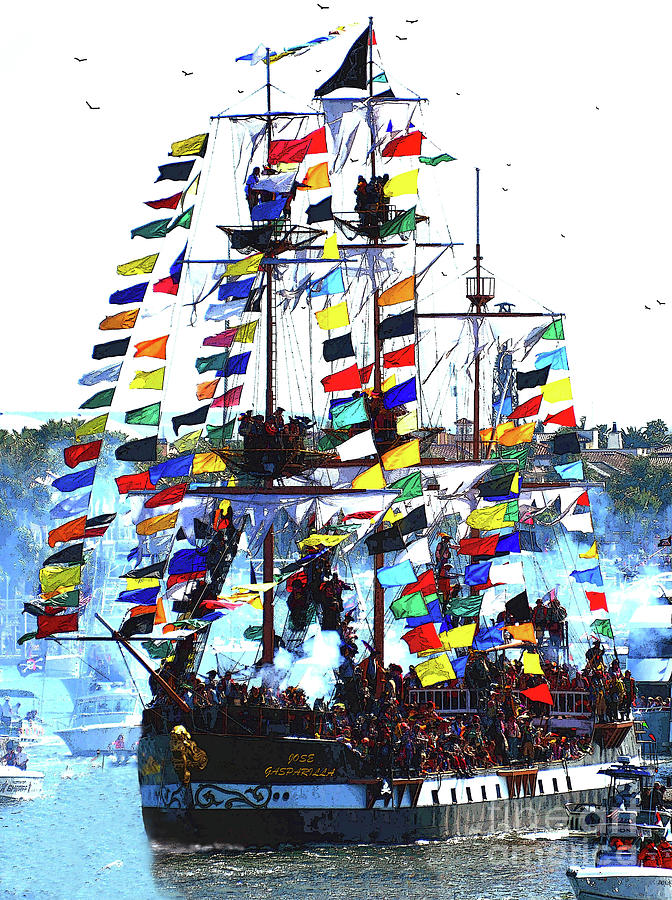 Pirate ship Jose Gaspar poster work A Mixed Media by David Lee Thompson