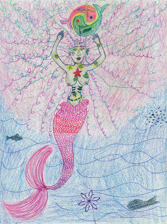 Mermaid Drawing - Pisces Mermaid Colored Pencil by Joelles Design