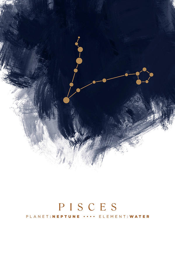 Pisces Zodiac Sign - Minimal Print - Zodiac, Constellation, Astrology, Good Luck, Night Sky - Blue Mixed Media