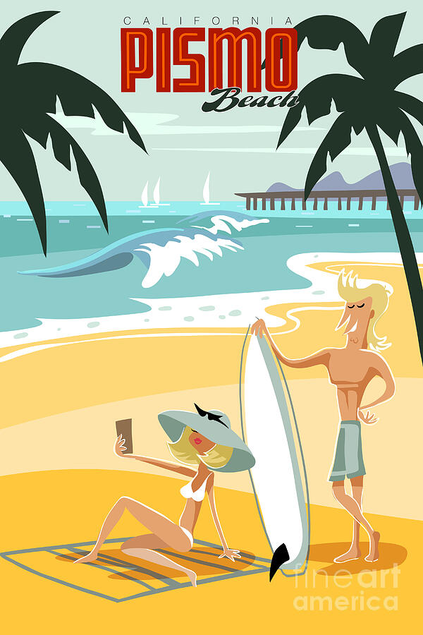 Pismo Beach Travel poster Digital Art by Sassan Filsoof