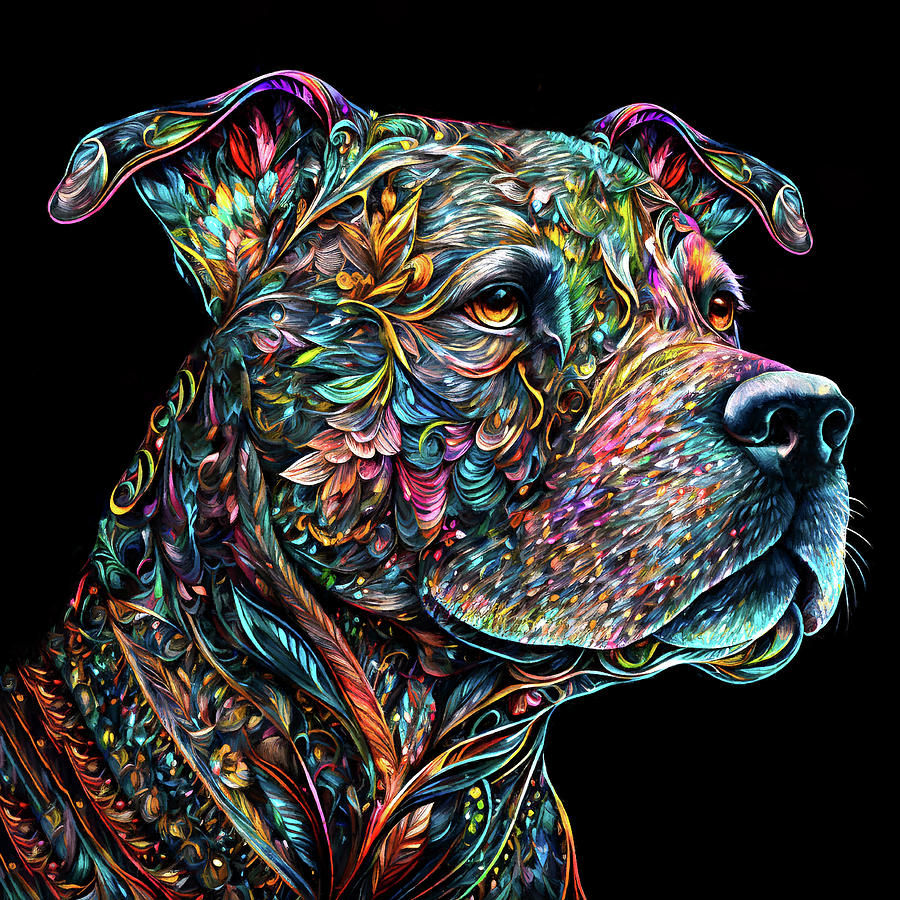 Pit Bull Terrier Portrait Digital Art by Peggy Collins