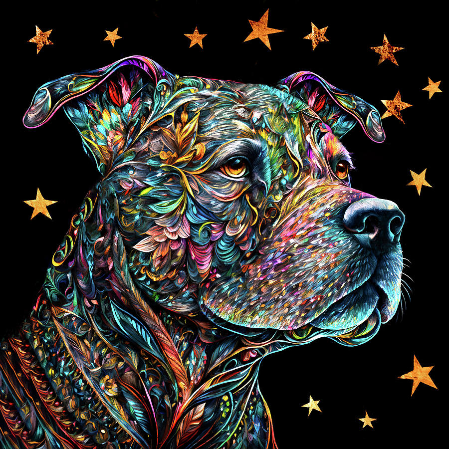 Pit Bull Under the Stars Digital Art by Peggy Collins