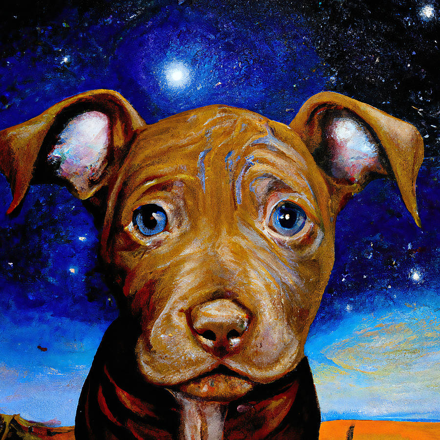 Pitbull Puppy Dog Face Portrait - Brown Pittie Art Painting by StellArt ...