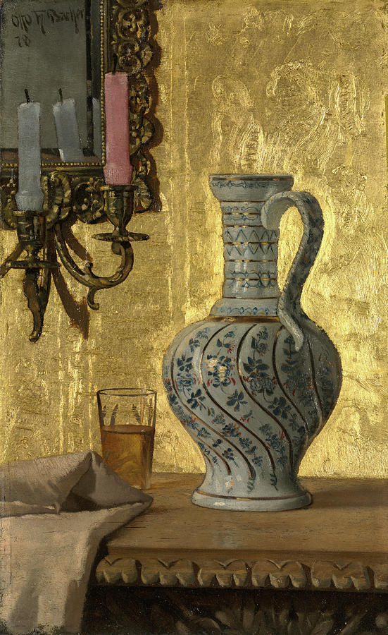 Still Life Painting - Pitcher and a Glass on a Table by Otto H Bacher