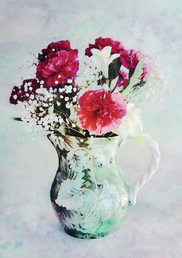 Pitcher of Flowers Portrait Digital Art by Gaby Ethington