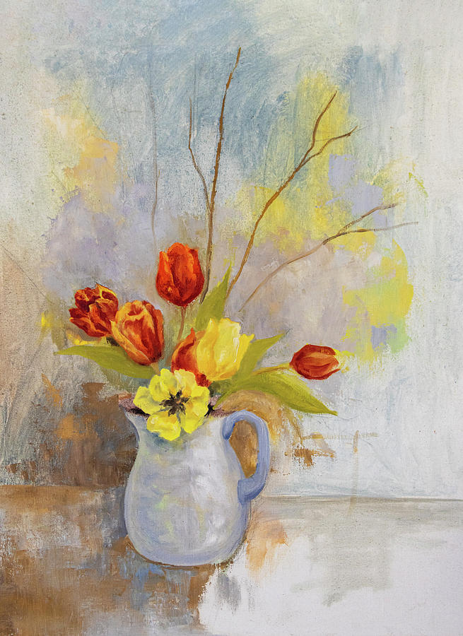 Pitcher of Spring Tulips Painting by Patti Deters