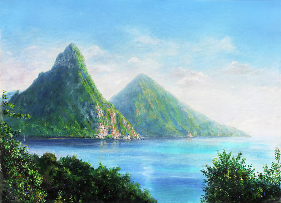 Pitons- early afternoon Painting by Jonathan Guy-Gladding JAG