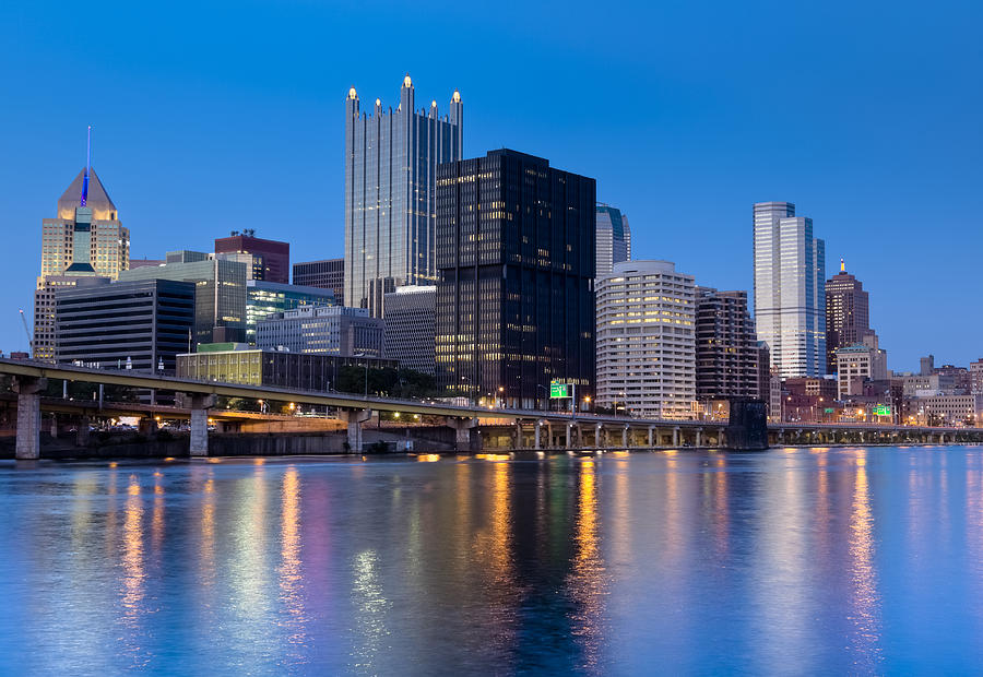Pittsburgh City Lights Reflecting on the Water at Dusk Photograph by Drnadig